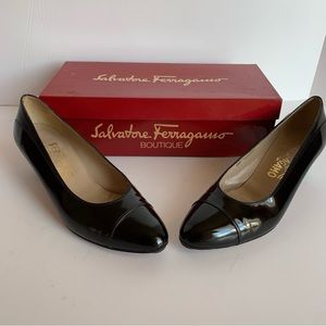 Salvatore Ferragamo Black Patent Leather Ladies Heels Size 7.5